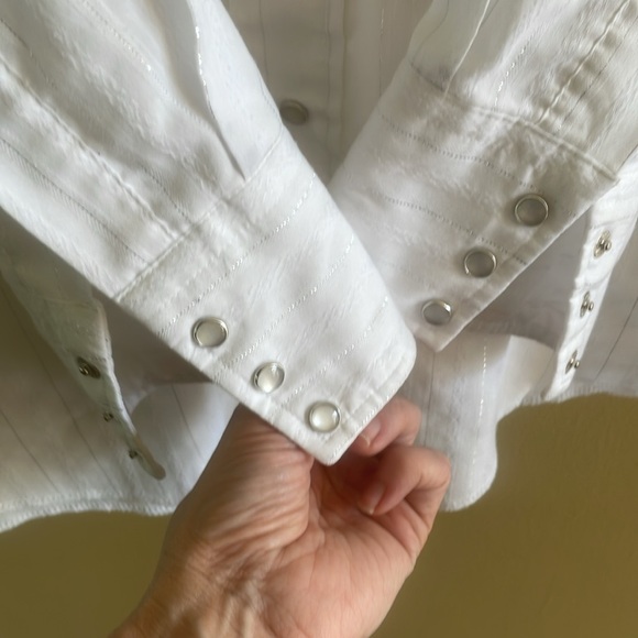 Panhandle Slim Pearl Snap Long Sleeve White With Silver Threading Size 16-35 - Picture 5 of 13